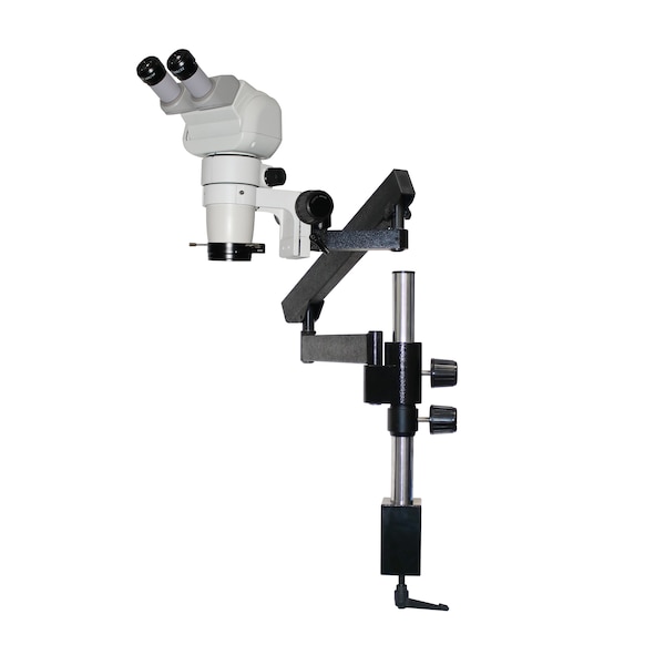 Tilting Stereo Zoom Microscope With LED Ring Light On Articulating Arm